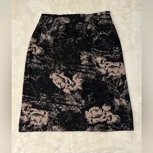 Vintage black and beige floral midi skirt